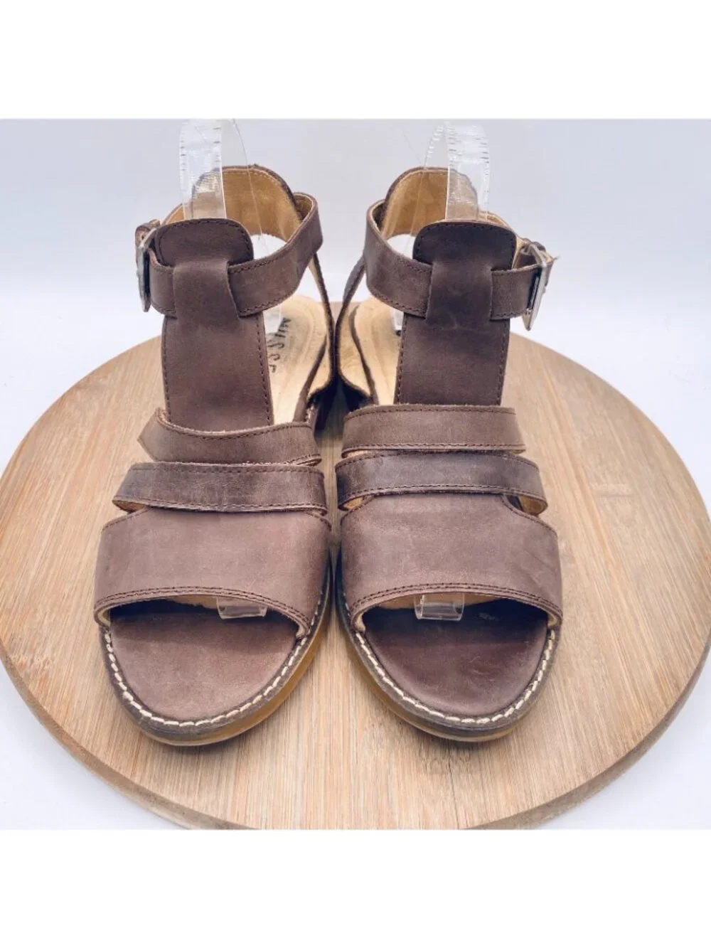 Musse and Cloud Sandals Womens 8 Brown Leather Ankle Strap Flats Peep